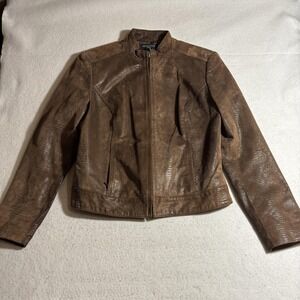Valerie Stevens Jacket Womens Petite Small Leather Snakeskin Moto Full Zip PS